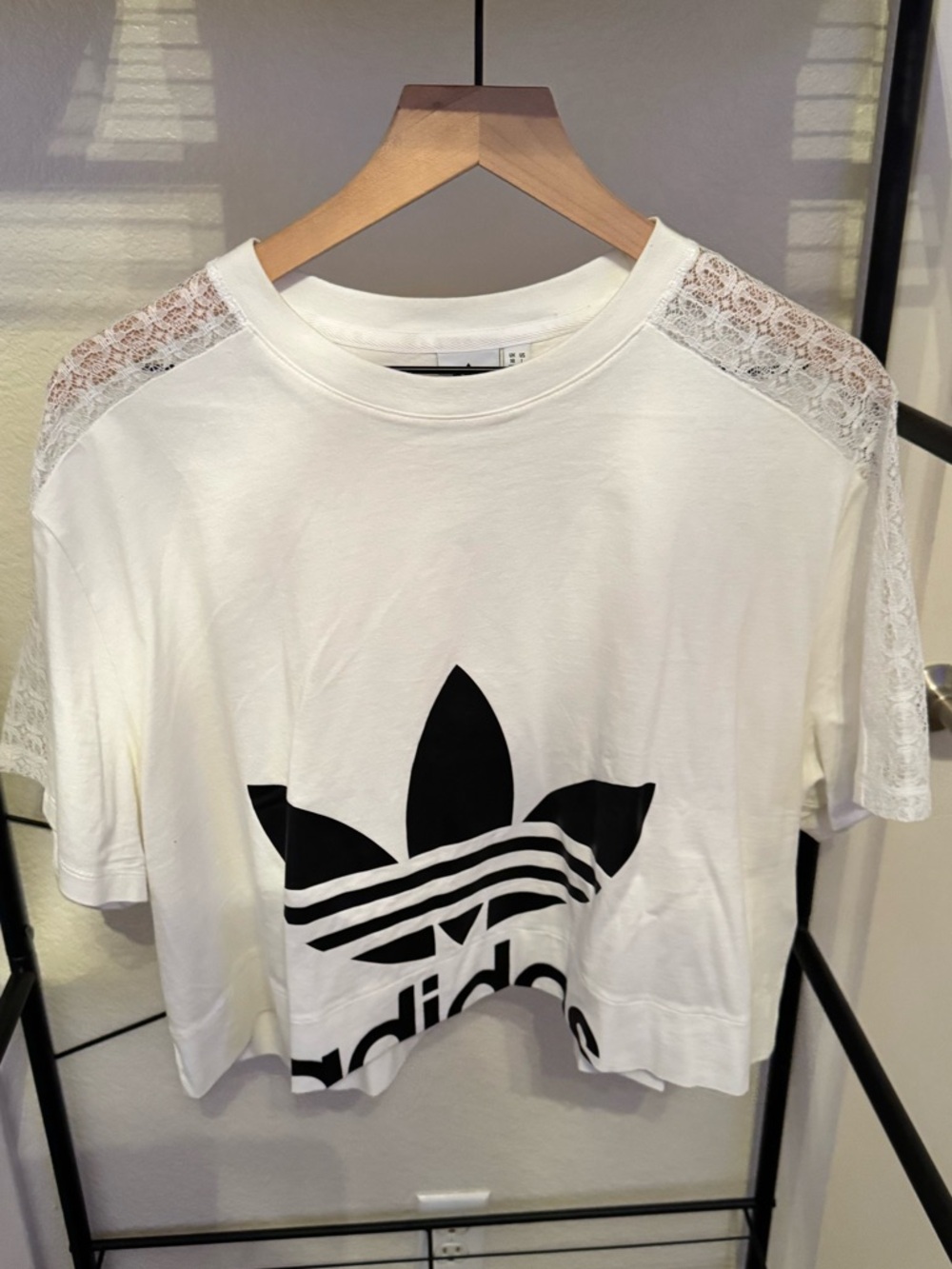 adidas White Cropped Trefoil Tee with Black Logo - Picture 2 of 3